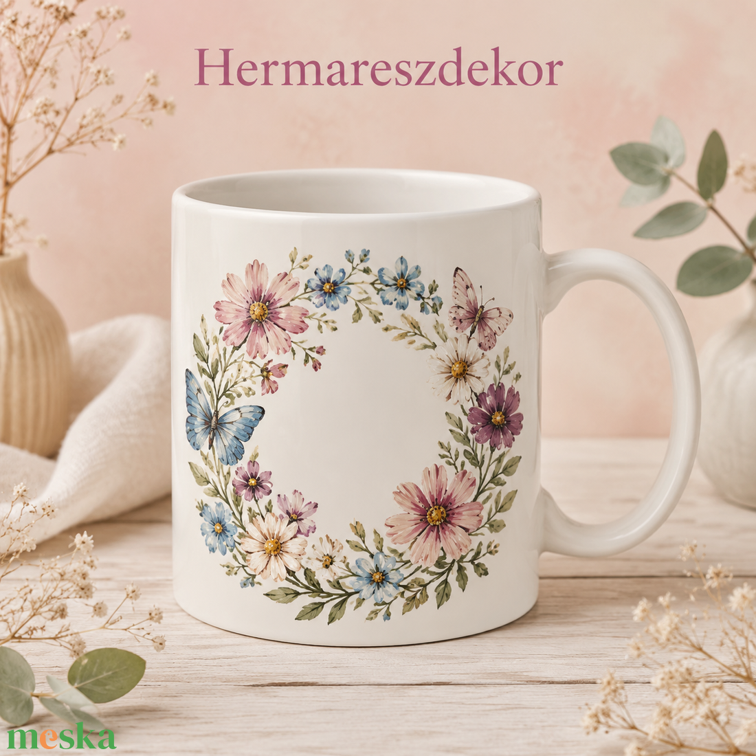 Egyedi Bögre  Vadvirágos koszorú névvel  - otthon & életmód - konyhafelszerelés, tálalás - tálalás - bögre & csésze - Meska.hu