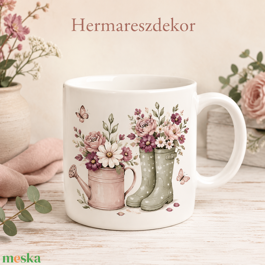 Egyedi Bögre  Virágos kiskanna - otthon & életmód - konyhafelszerelés, tálalás - tálalás - bögre & csésze - Meska.hu