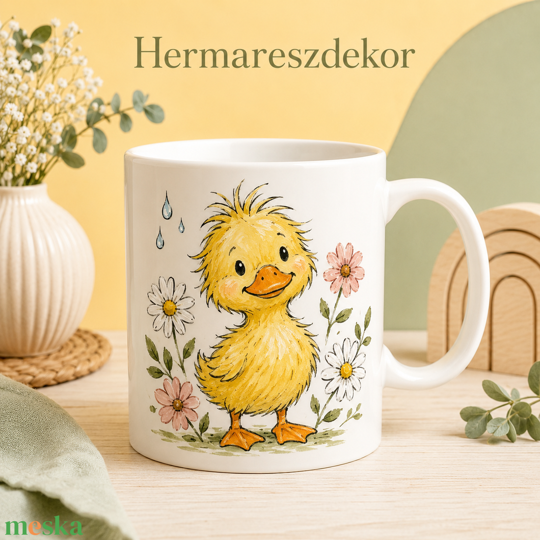Egyedi Bögre Kócos kiskacsa virágokkal  - otthon & életmód - konyhafelszerelés, tálalás - tálalás - bögre & csésze - Meska.hu