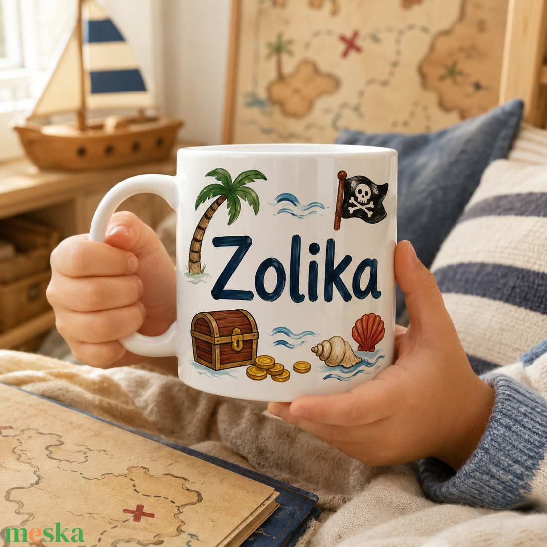 Egyedi Bögre  Kalózhajó kincsesládával és szigettel  - otthon & életmód - konyhafelszerelés, tálalás - tálalás - bögre & csésze - Meska.hu