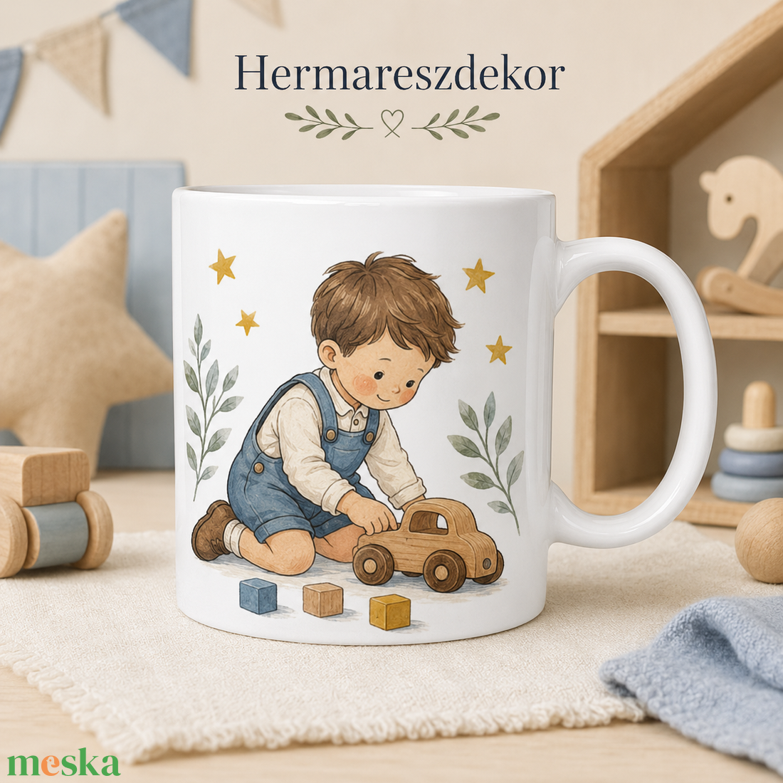 Egyedi Bögre  Kisfiú fa játékautóval  - otthon & életmód - konyhafelszerelés, tálalás - tálalás - bögre & csésze - Meska.hu