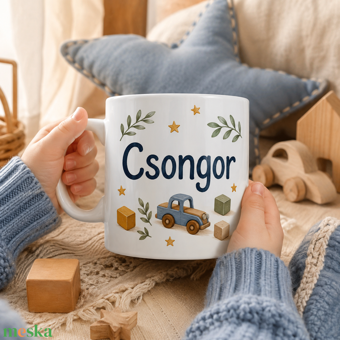 Egyedi Bögre  Kisfiú fa játékautóval  - otthon & életmód - konyhafelszerelés, tálalás - tálalás - bögre & csésze - Meska.hu