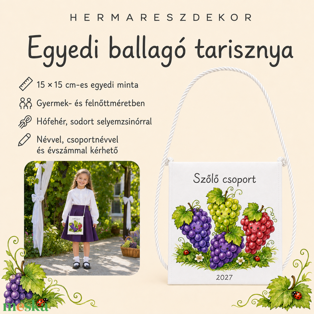 Egyedi ballagó tarisznya névvel és csoport névvel � választható, mesés Hermareszdekor mintával   - táska & tok - kézitáska & válltáska - tarisznya - Meska.hu