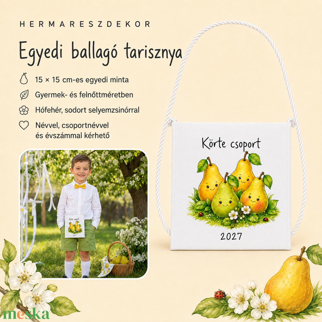 Egyedi ballagó tarisznya névvel és csoport névvel � választható, mesés Hermareszdekor mintával   - táska & tok - kézitáska & válltáska - tarisznya - Meska.hu