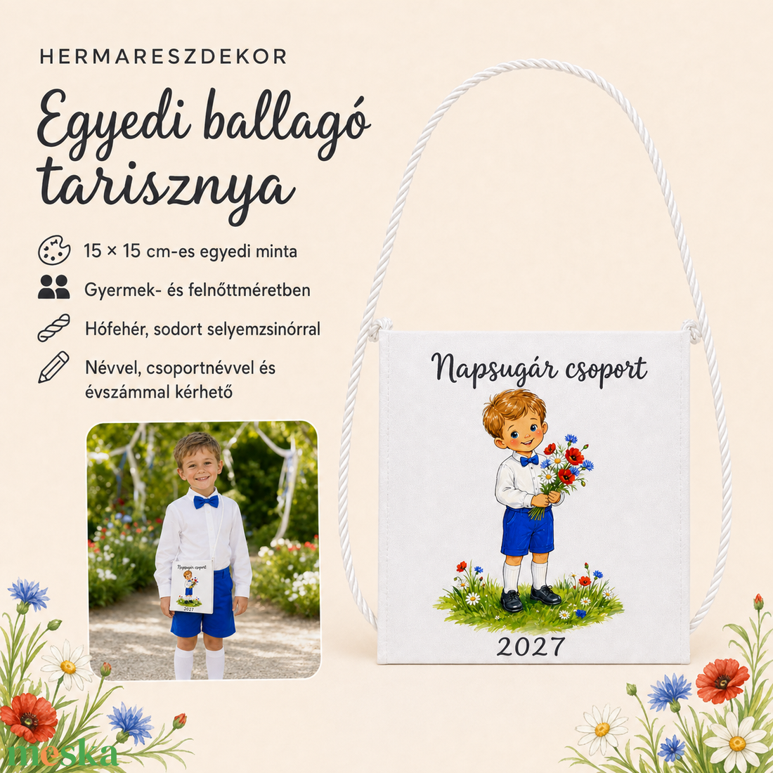 Egyedi ballagó tarisznya névvel és csoport névvel � választható, mesés Hermareszdekor mintával   - táska & tok - kézitáska & válltáska - tarisznya - Meska.hu