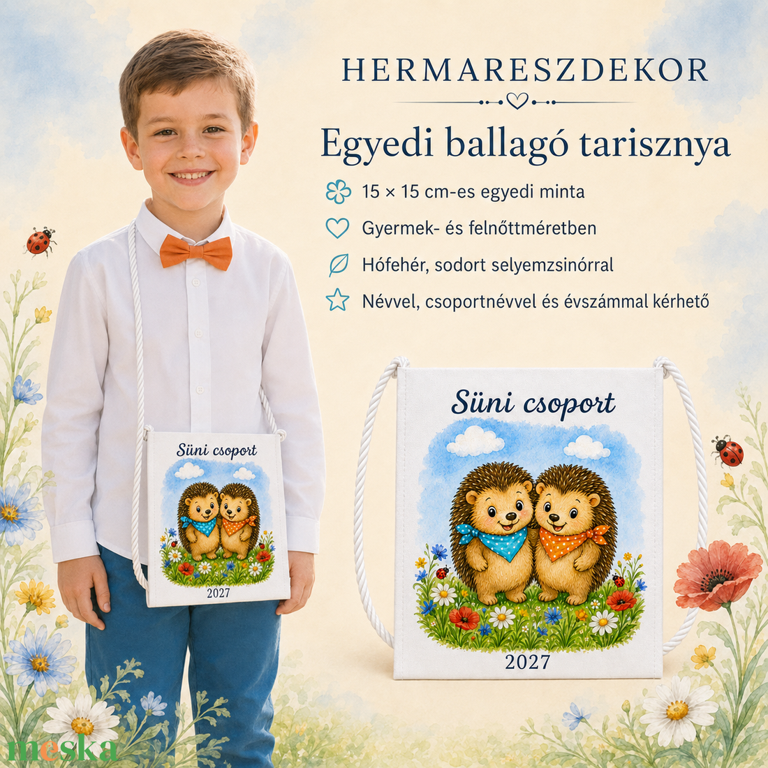 Egyedi ballagó tarisznya névvel és csoport névvel � választható, mesés Hermareszdekor mintával   - táska & tok - kézitáska & válltáska - tarisznya - Meska.hu