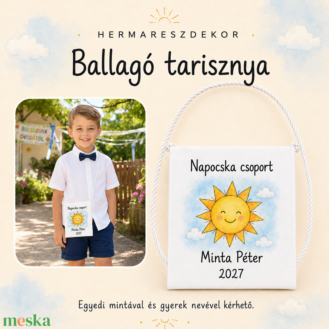Egyedi ballagó tarisznya névvel és csoport névvel � választható, mesés Hermareszdekor mintával   - táska & tok - kézitáska & válltáska - tarisznya - Meska.hu