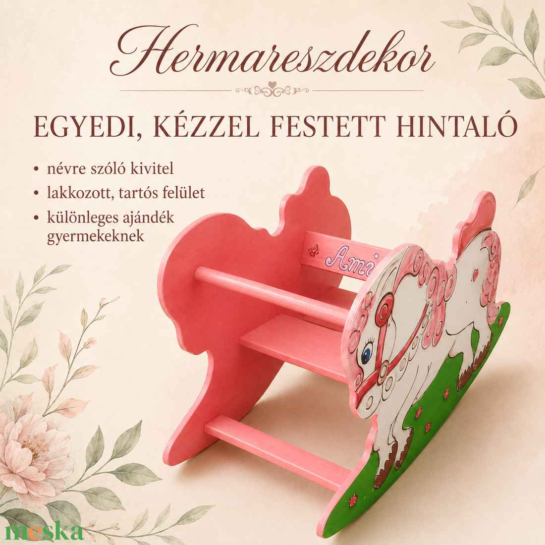  Fa hintaló Névreszóló rózsaszín - játék & sport - hinta & kerti játék - Meska.hu