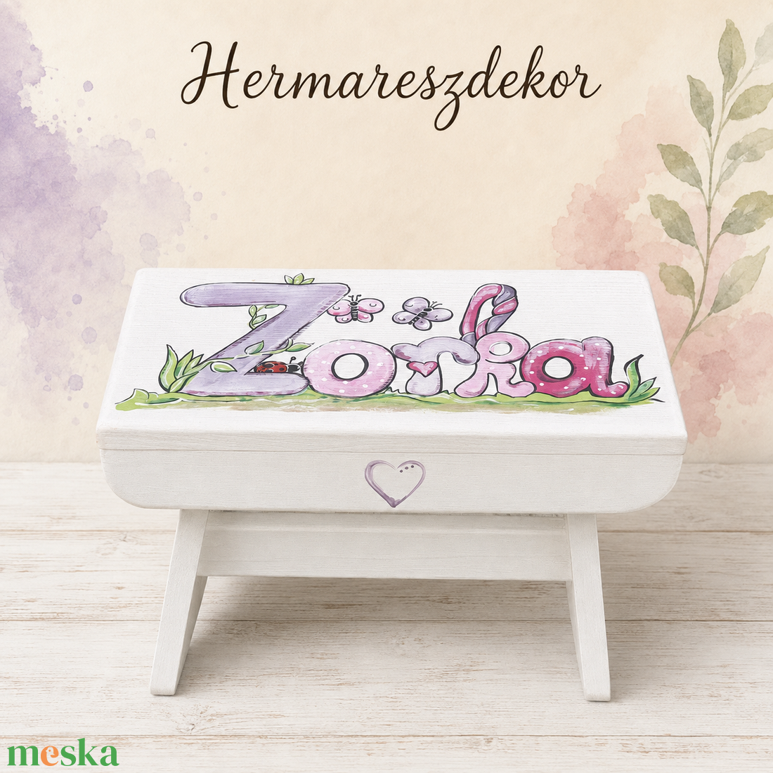 Névre szóló fa gyereksámli � egyedi kézzel festett sámli, keresztelőre és születésnapra - baba - mama - babaszobabútor - gyerek szék, sámli - Meska.hu