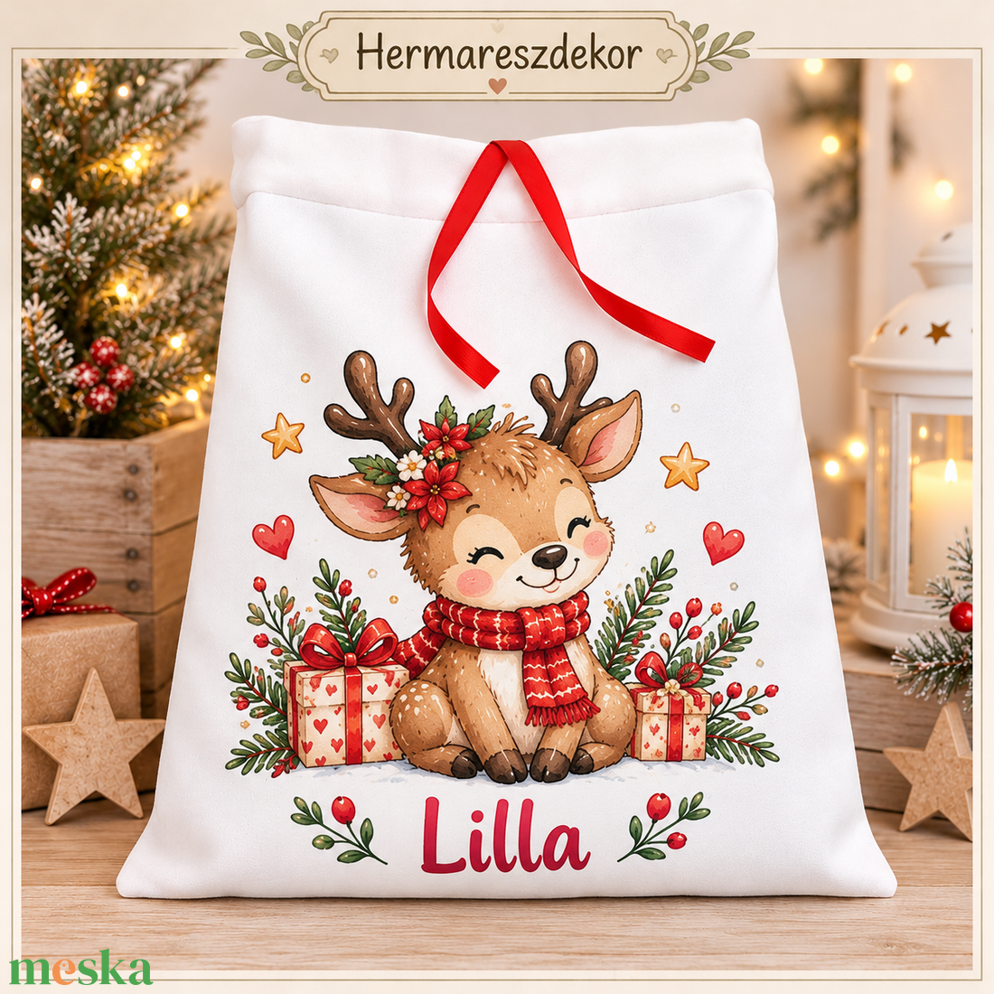 � Egyedi, névre szóló Mikulászsák � Hermareszdekor  - karácsony - mikulás - mikulás zsák - Meska.hu