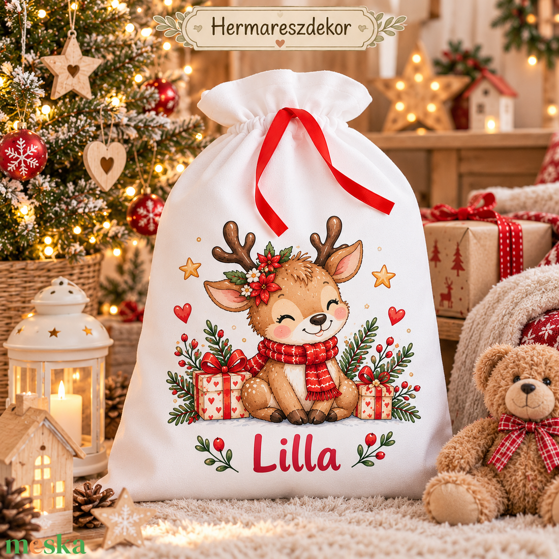 � Egyedi, névre szóló Mikulászsák � Hermareszdekor  - karácsony - mikulás - mikulás zsák - Meska.hu