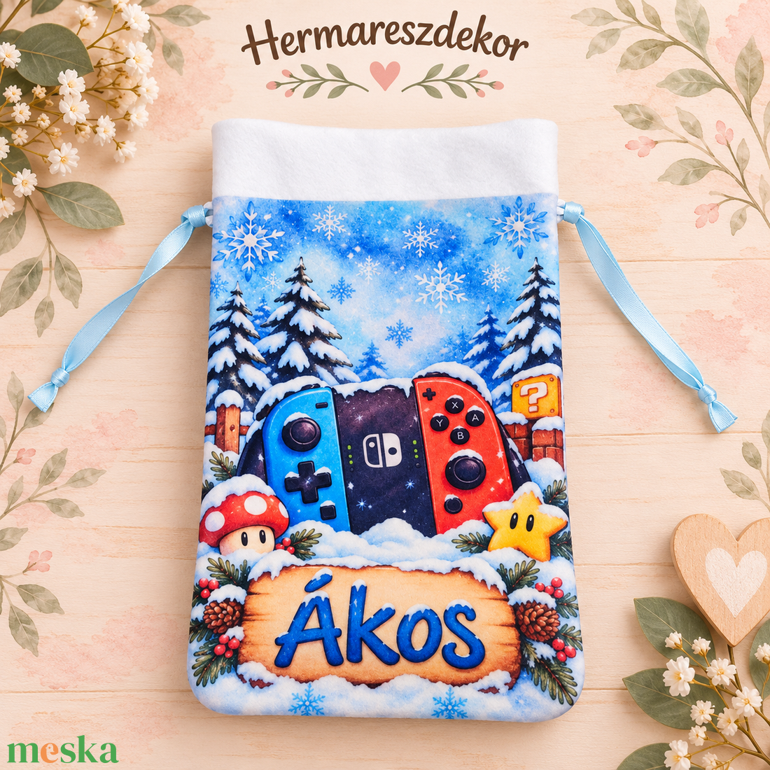 Egyedi, névre szóló Mikulás zsák � Hermareszdekor  - karácsony - mikulás - mikulás zsák - Meska.hu