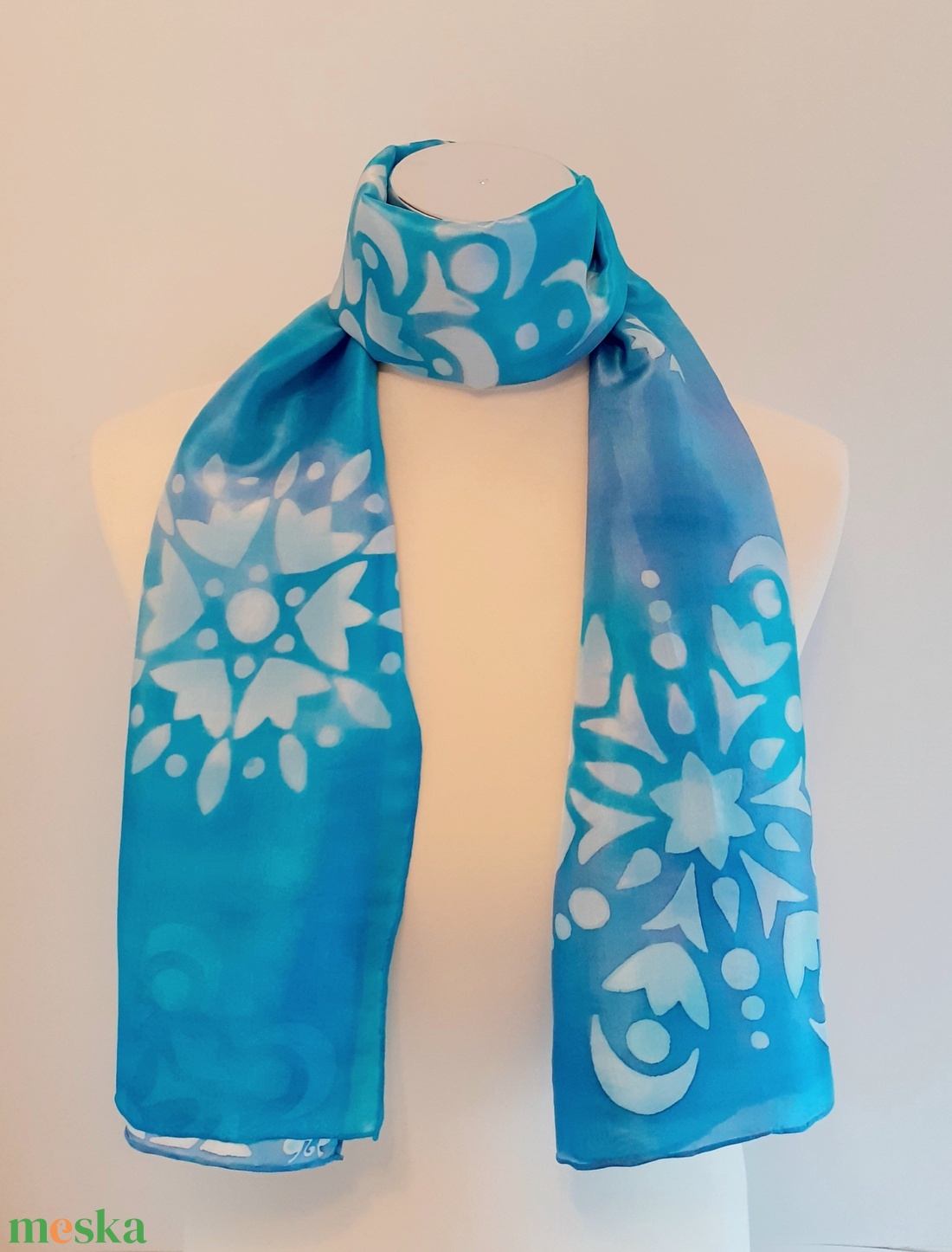 Mandala mintás türkiz selyem sál - ruha & divat - sál, sapka, kendő - sál - Meska.hu