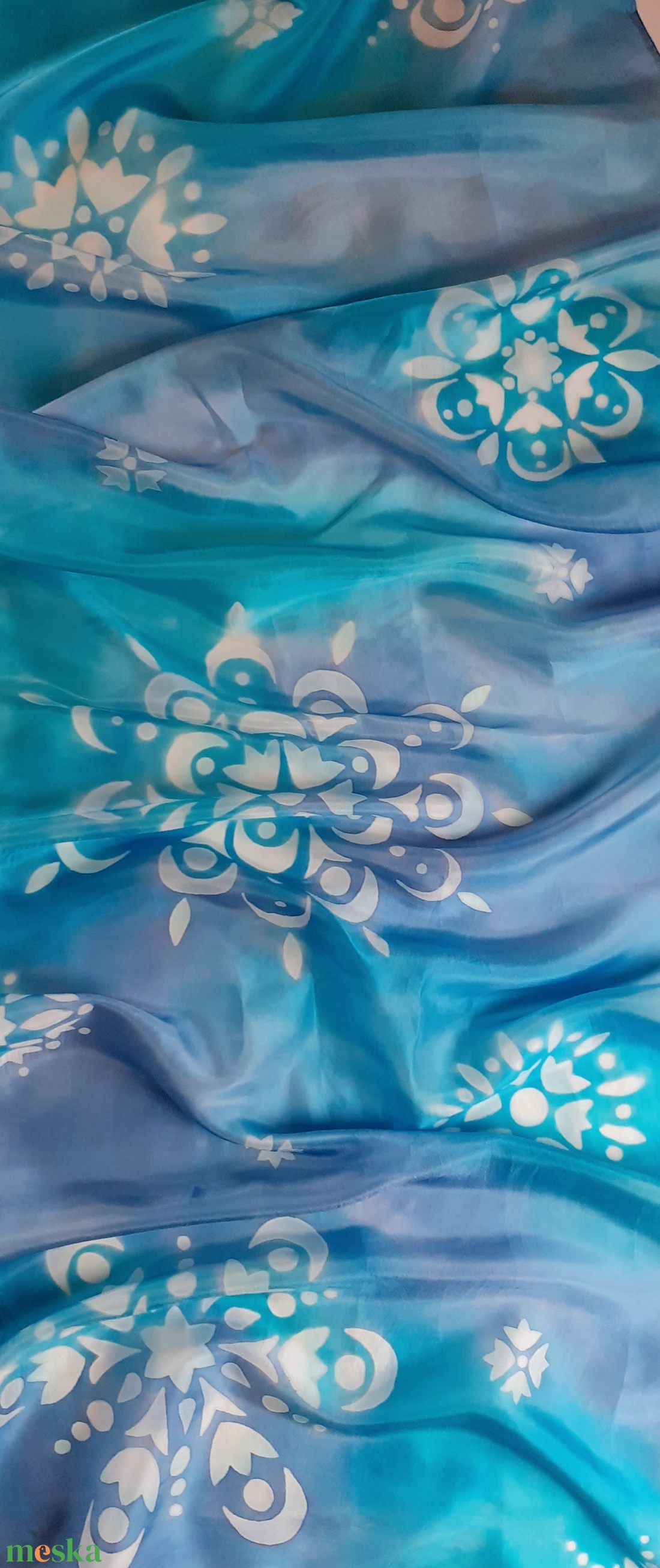 Mandala mintás türkiz selyem sál akciós termékkép 1
