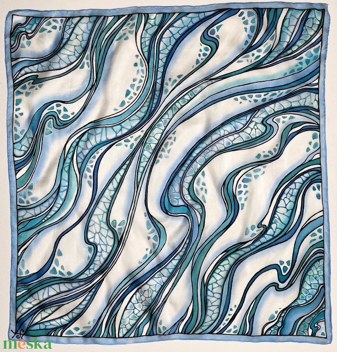 Áramlatok-kék selyemkendő - ruha & divat - sál, sapka, kendő - kendő - Meska.hu