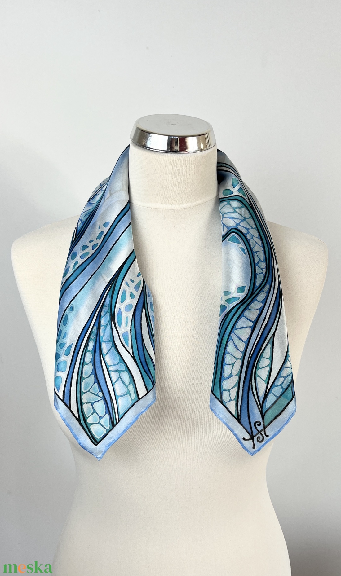 Áramlatok-kék selyemkendő - ruha & divat - sál, sapka, kendő - kendő - Meska.hu