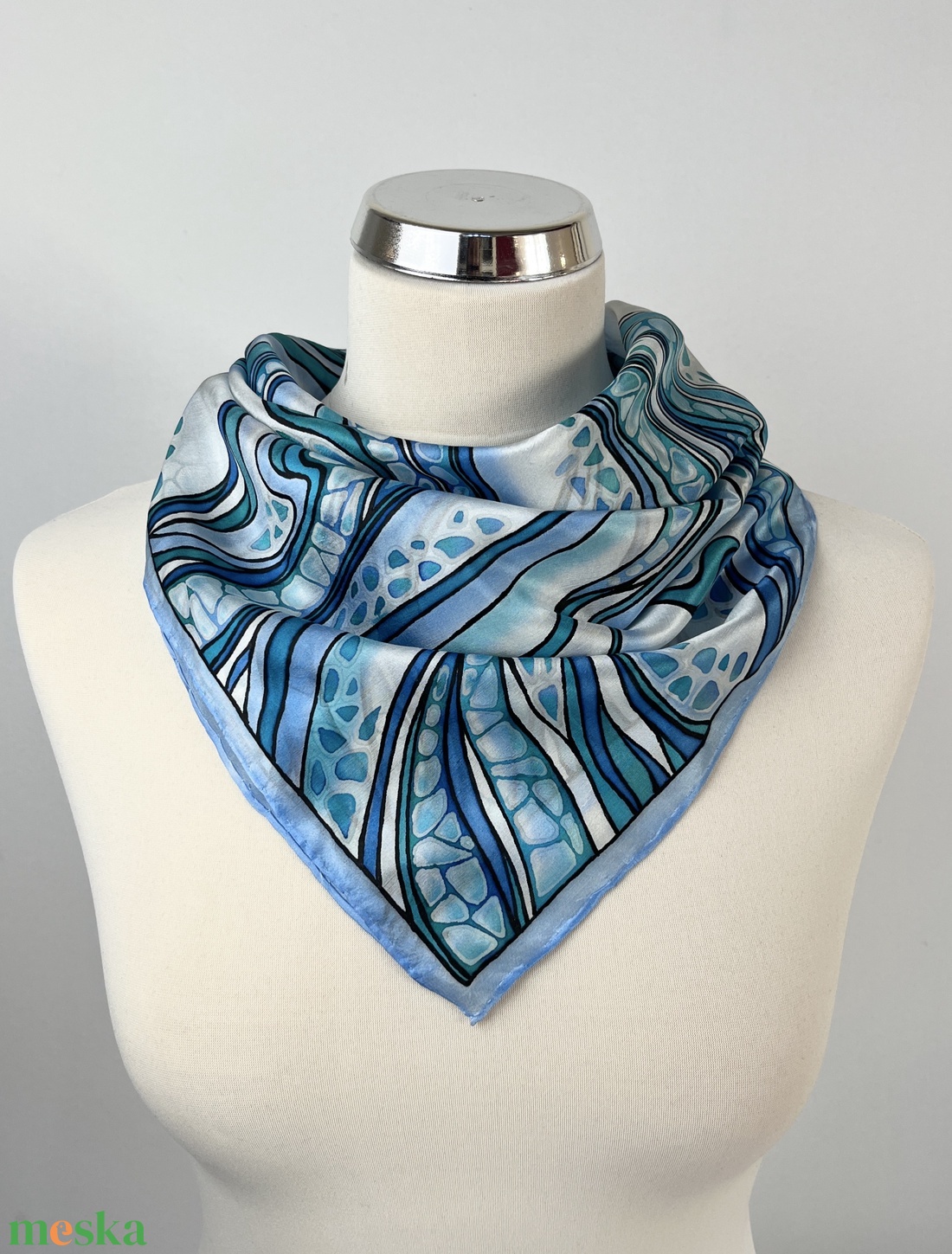 Áramlatok-kék selyemkendő - ruha & divat - sál, sapka, kendő - kendő - Meska.hu