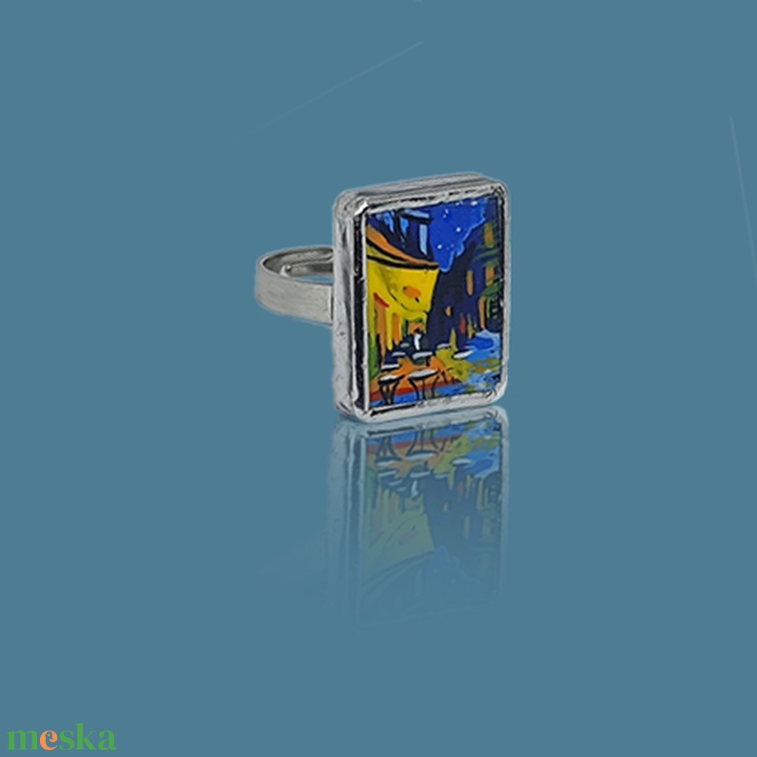 Van Gogh - Éjjeli kávézó kézzel festett állítható gyűrű - ékszer - gyűrű - figurális gyűrű - Meska.hu Van Gogh - Éjjeli kávézó kézzel festett állítható gyűrű - ékszer - gyűrű - figurális gyűrű - Meska.hu