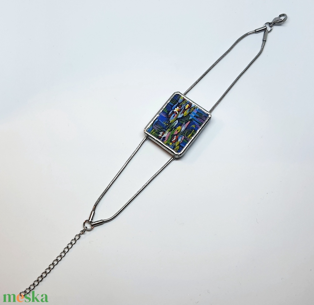 Monet - Tavirózsák kézzel festett karkötő - ékszer - karkötő - karkötő medállal - Meska.hu