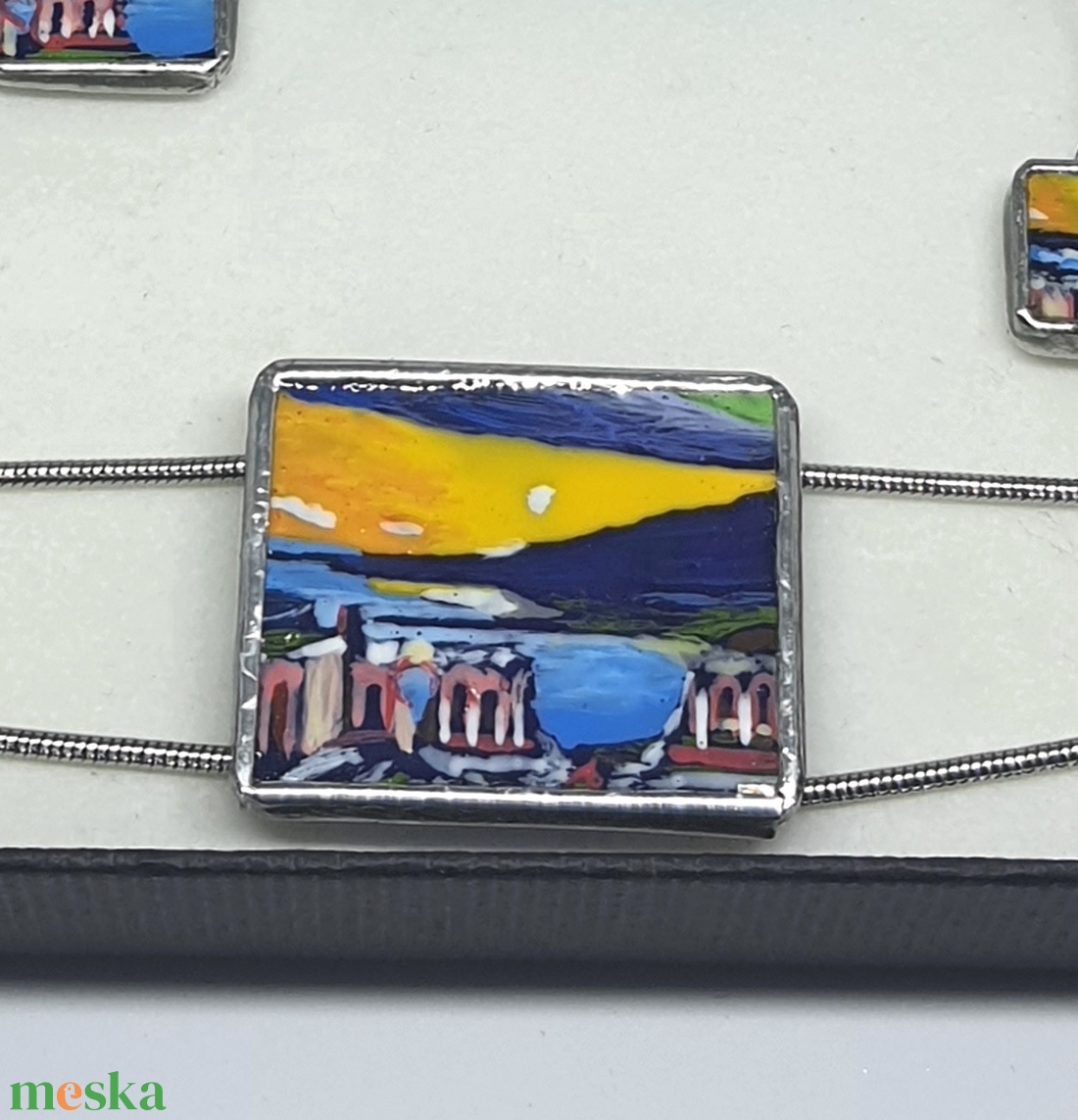 Csontváry - Taormina kézzel festett karkötő - ékszer - karkötő - karkötő medállal - Meska.hu