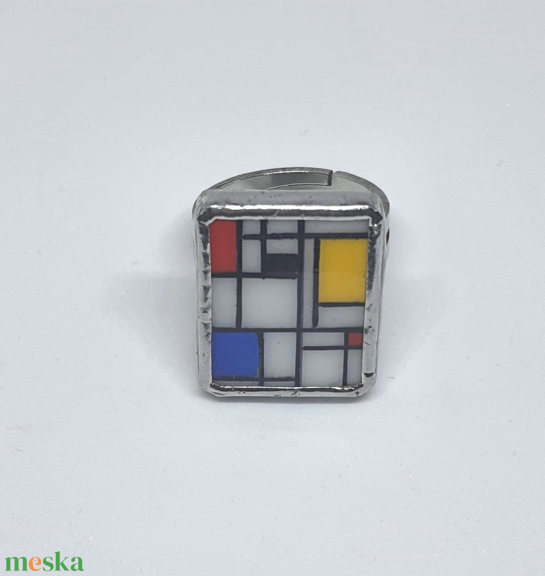 Mondrian - kézzel festett kompozíció - gyűrű - ékszer - gyűrű - figurális gyűrű - Meska.hu