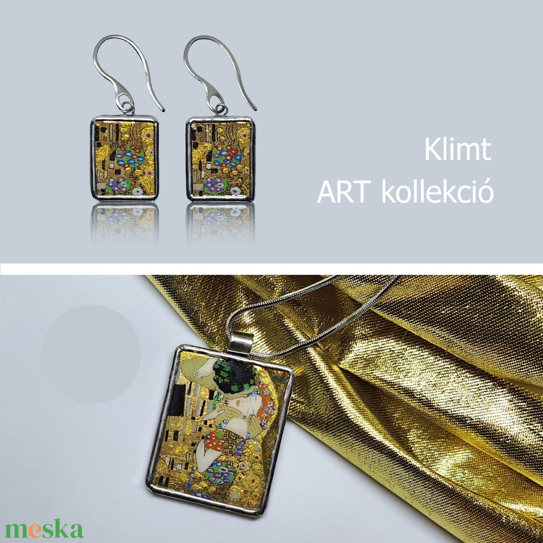 Klimt - Csók kézzel festett szett - ékszer - ékszerszett - Meska.hu