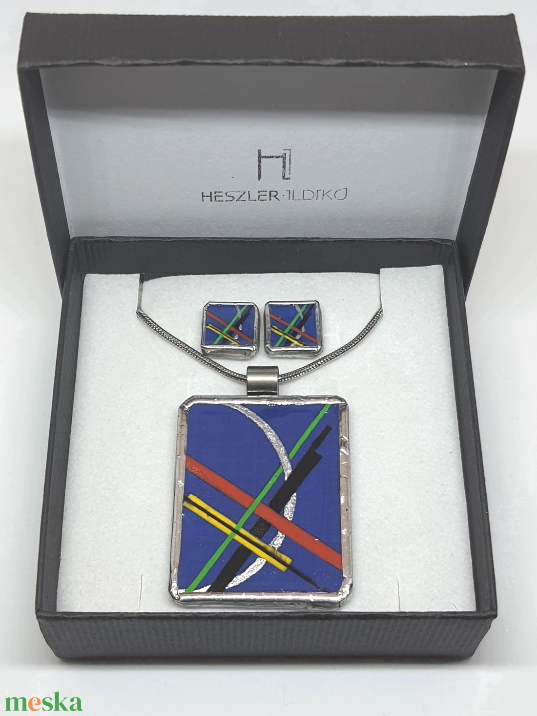 Moholy-Nagy kézzel festett Kék kompozíció  - ékszer - ékszerszett - Meska.hu