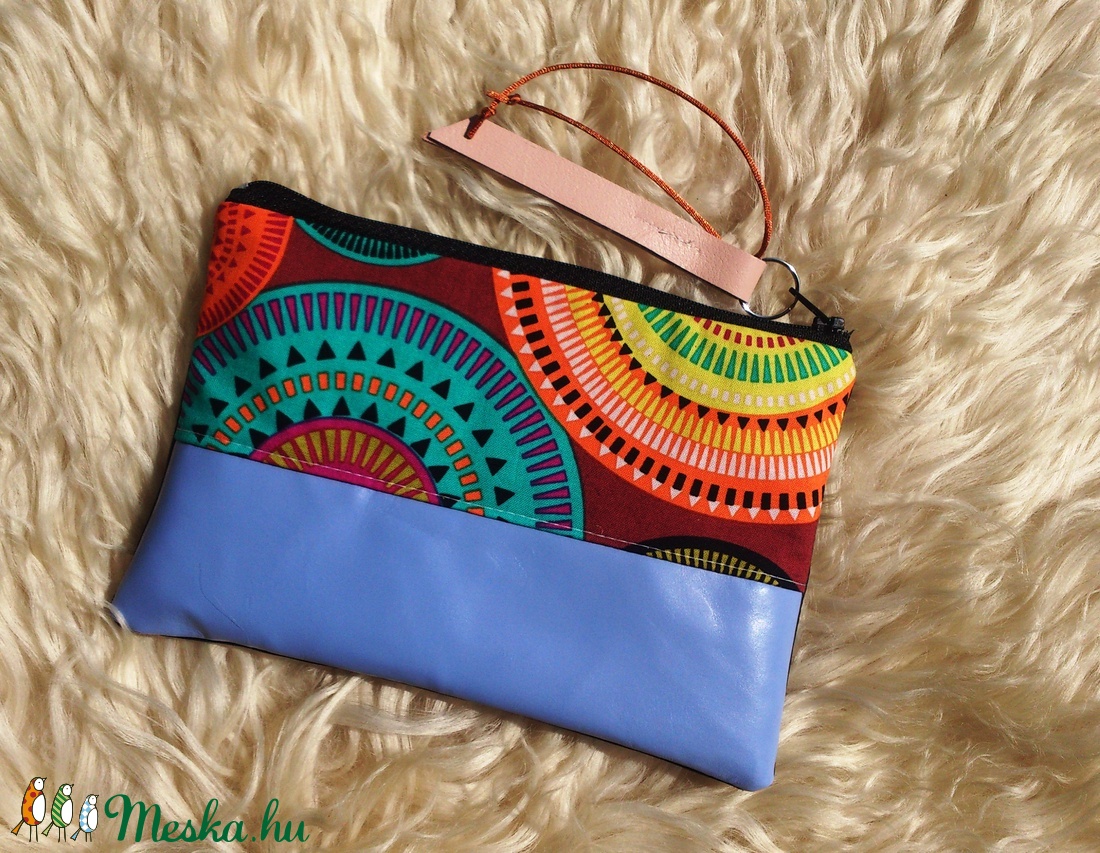 Azúrkék valódi bőrrel- desigual neszeszer/tolltartó, rojtos -  - Meska.hu