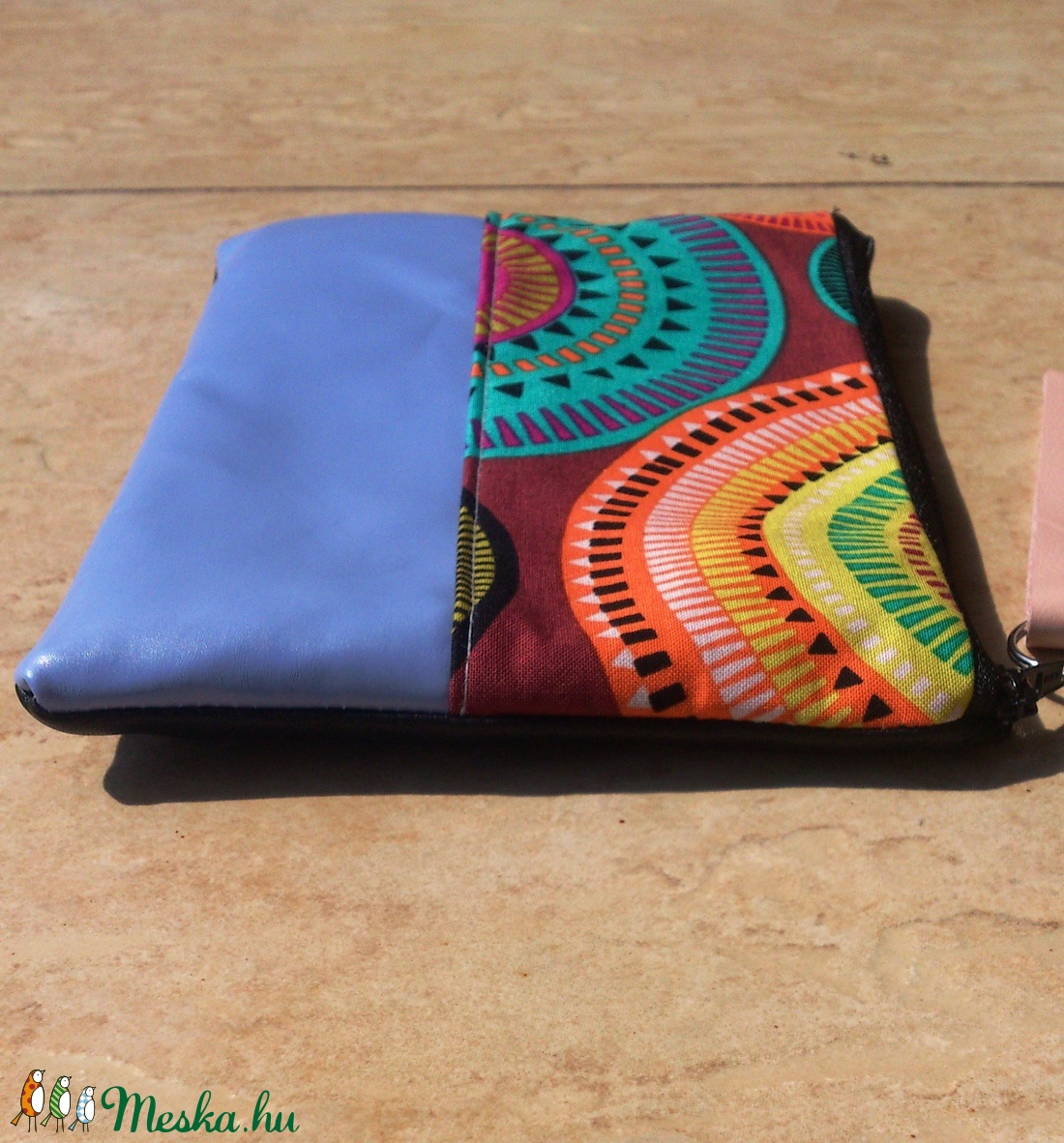 Azúrkék valódi bőrrel- desigual neszeszer/tolltartó, rojtos -  - Meska.hu