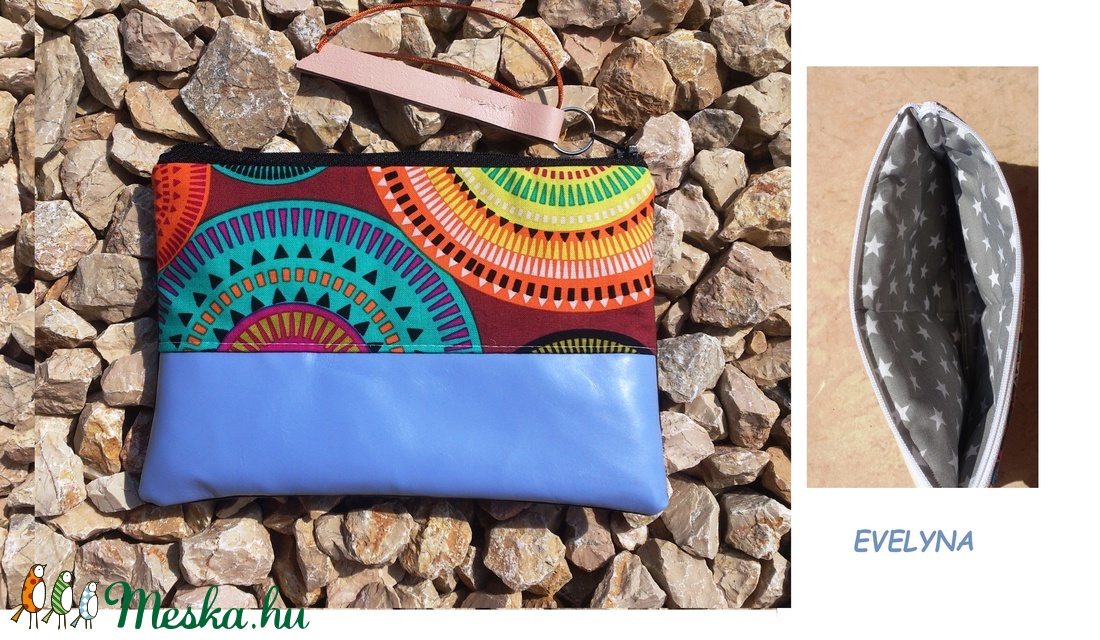 Azúrkék valódi bőrrel- desigual neszeszer/tolltartó, rojtos -  - Meska.hu