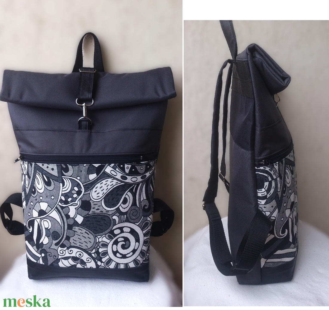 Akciós! Picasso mintás hátizsák-  rolltop - laptop táska- Nagy méret- valódi bőrrel- ajándék - unisex - táska & tok - hátizsák - roll top hátizsák - Meska.hu