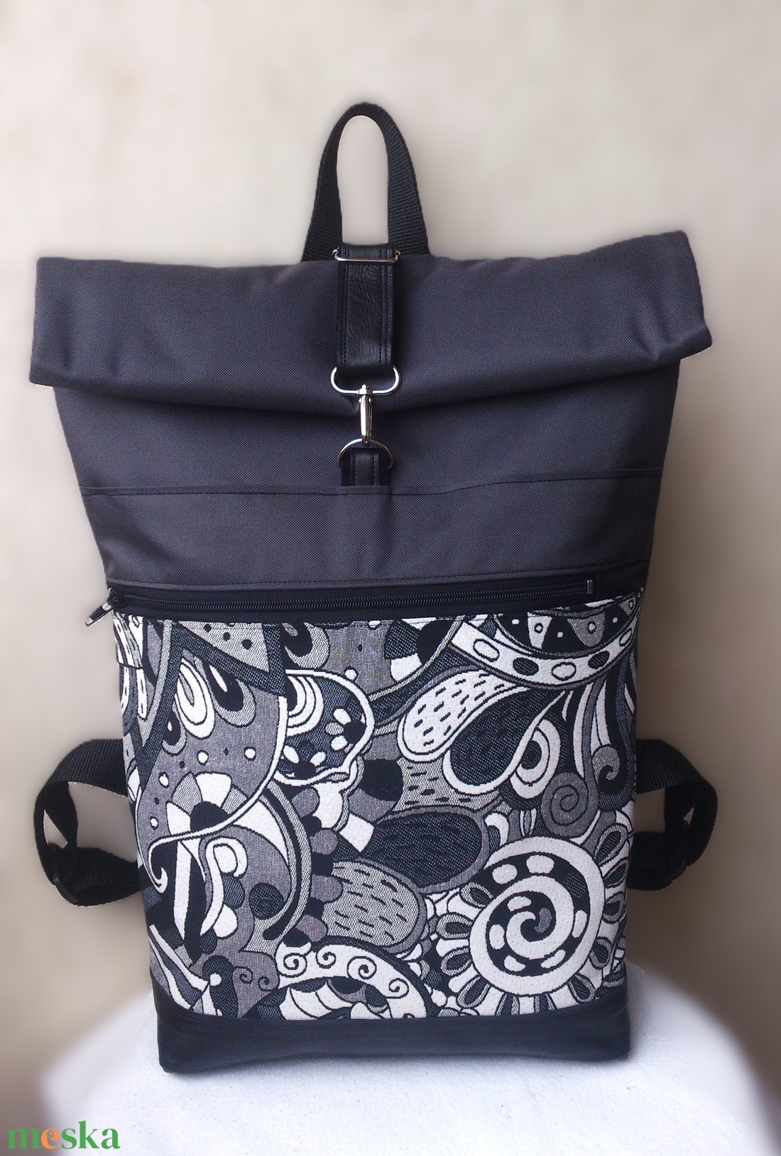 Akciós! Picasso mintás hátizsák-  rolltop - laptop táska- Nagy méret- valódi bőrrel- ajándék - unisex - táska & tok - hátizsák - roll top hátizsák - Meska.hu