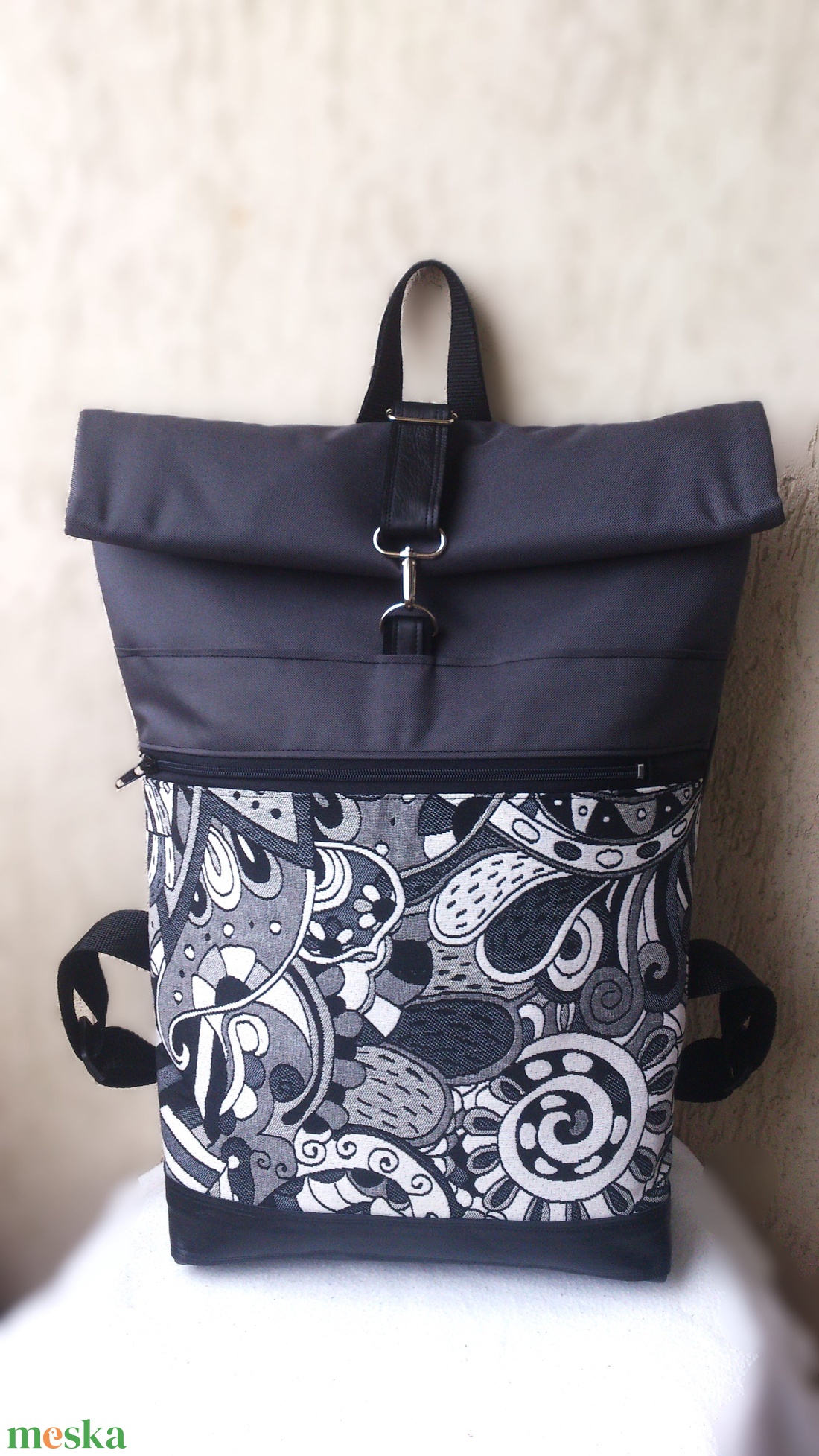 Akciós! Picasso mintás hátizsák-  rolltop - laptop táska- Nagy méret- valódi bőrrel- ajándék - unisex - táska & tok - hátizsák - roll top hátizsák - Meska.hu