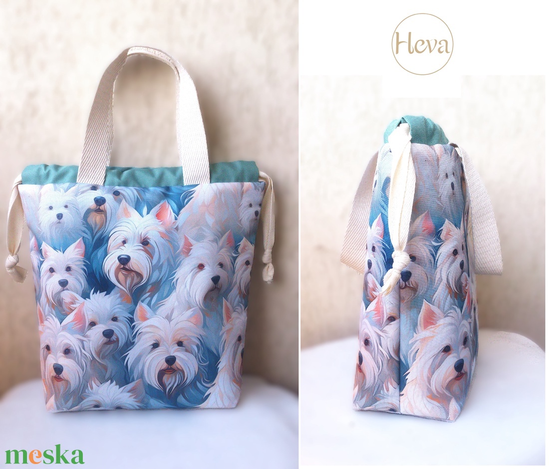 Westie - mintás Vízálló ételhordó/ ebédes táska - ajándék- projekt bag -  - táska & tok - uzsonna- & ebéd tartó - ebéd tasak, doboz - Meska.hu
