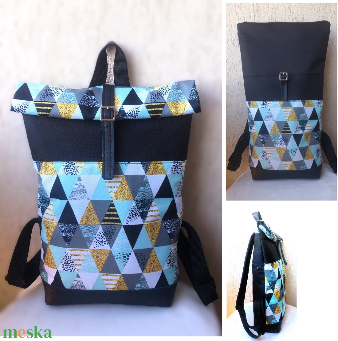 Menta - ezüstös-szürke- vízálló hátizsák - fekete valódi bőrrel - rolltop - ajándék - ballagásra - unisex - táska & tok - hátizsák - roll top hátizsák - Meska.hu Menta - ezüstös-szürke- vízálló hátizsák - fekete valódi bőrrel - rolltop - ajándék - ballagásra - unisex - táska & tok - hátizsák - roll top hátizsák - Meska.hu