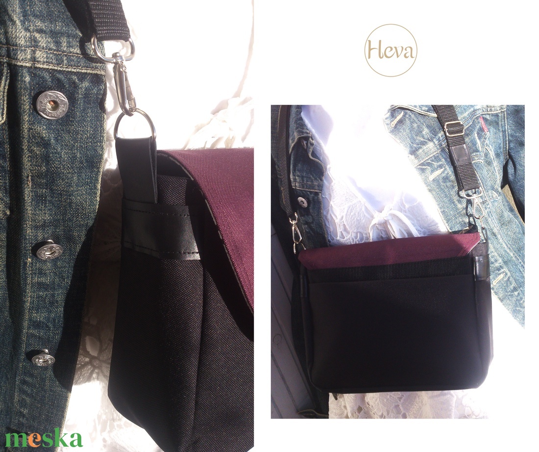 Padlizsán - fekete - crossbody válltáska/testtáska - ajándék- variálható táska - Heva táska  - táska & tok - variálható táska - Meska.hu