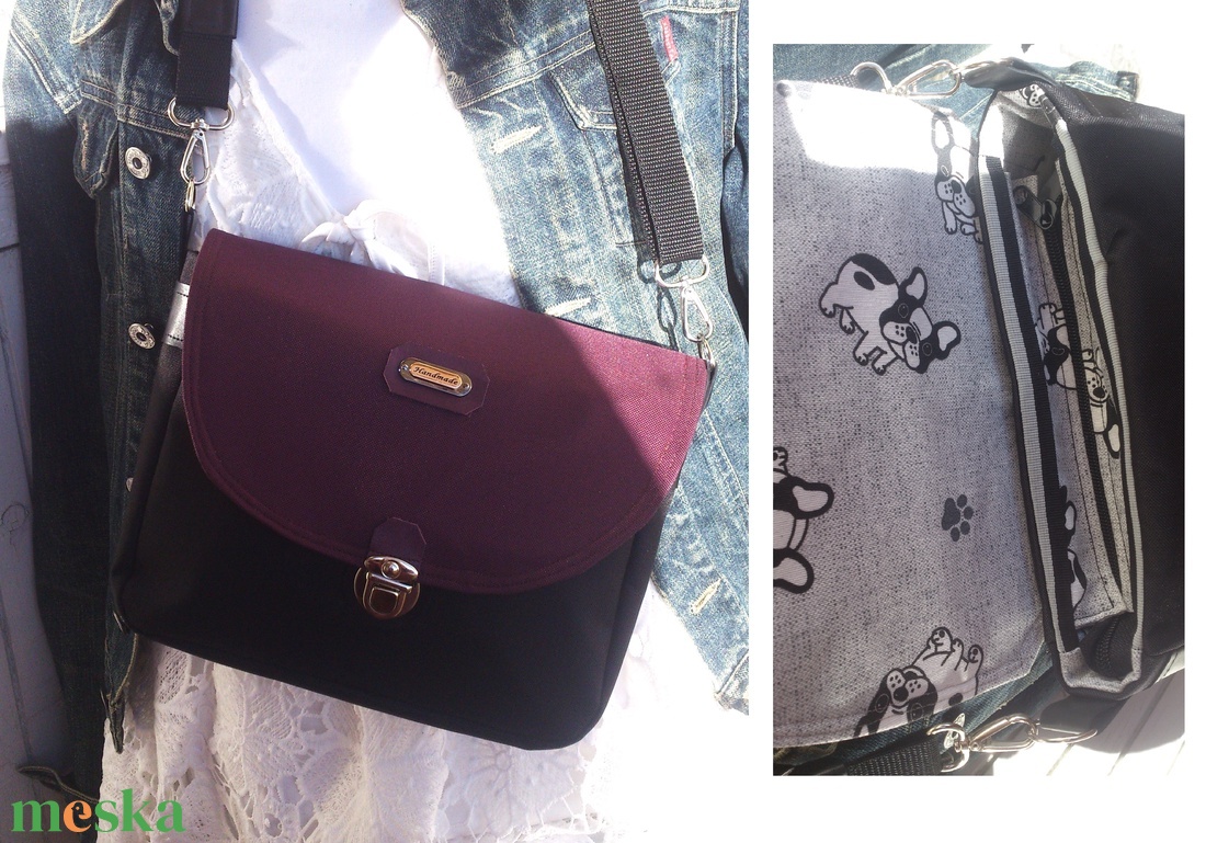 Padlizsán - fekete - crossbody válltáska/testtáska - ajándék- variálható táska - Heva táska  - táska & tok - variálható táska - Meska.hu