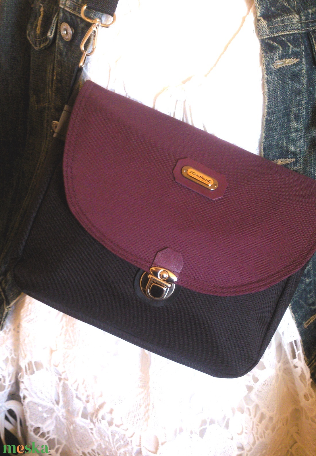 Padlizsán - fekete - crossbody válltáska/testtáska - ajándék- variálható táska - Heva táska  - táska & tok - variálható táska - Meska.hu