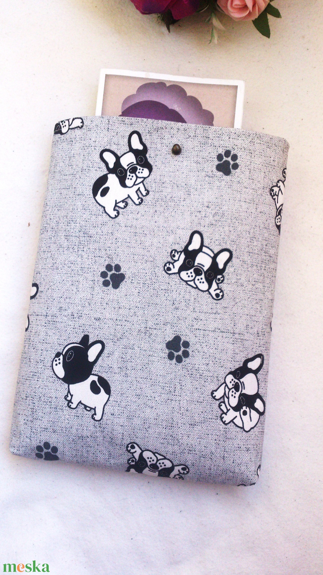 Bulldog- könyv védő/ tablet tok - neszivel szettben - karácsony - ajándék  - könyv & zene - könyvtok - Meska.hu