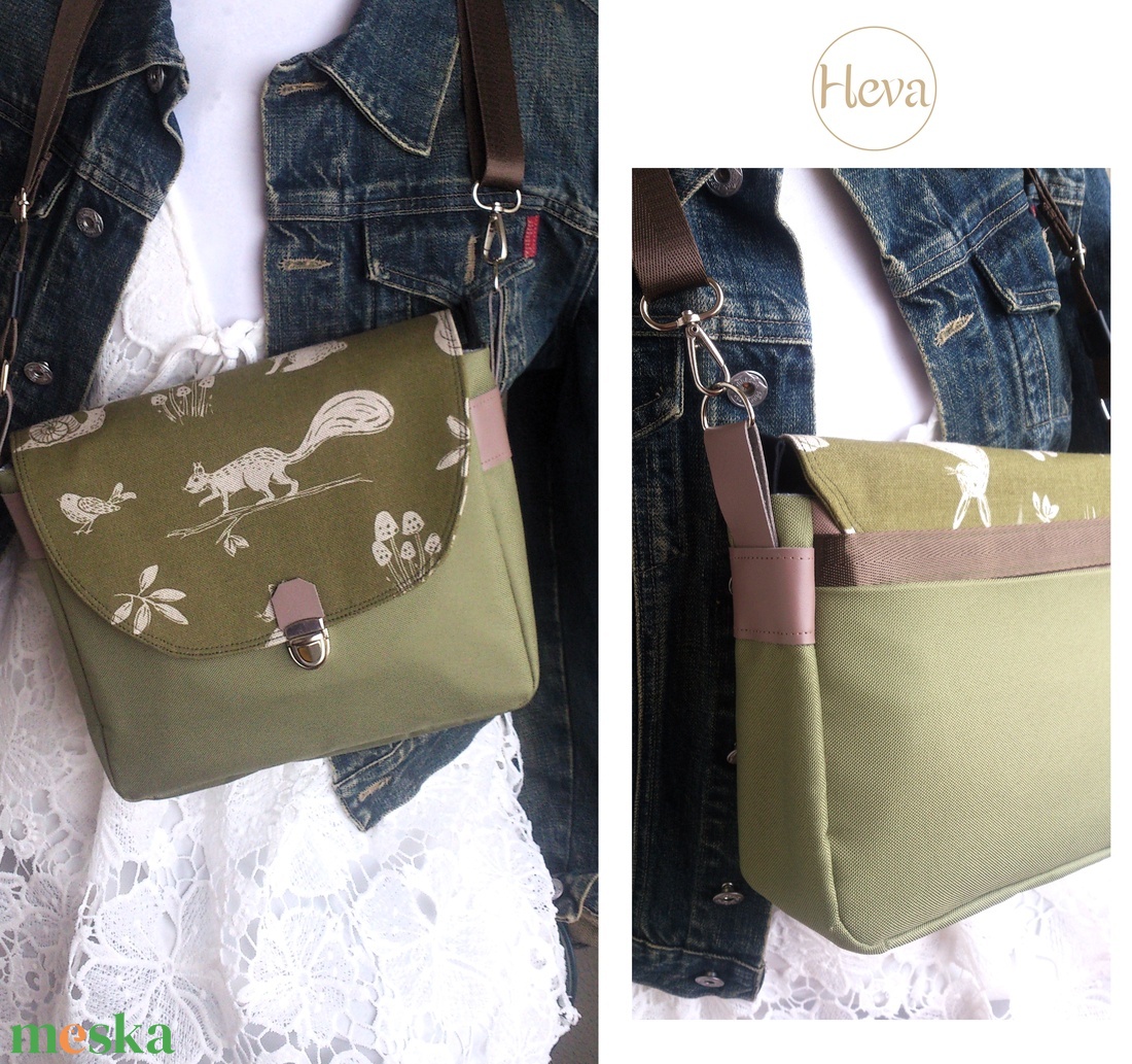Cross body - olívazöld / oldaltáska, testtáska  - ajándék - Heva táska - karácsony - táska & tok - kézitáska & válltáska - vállon átvethető táska - Meska.hu