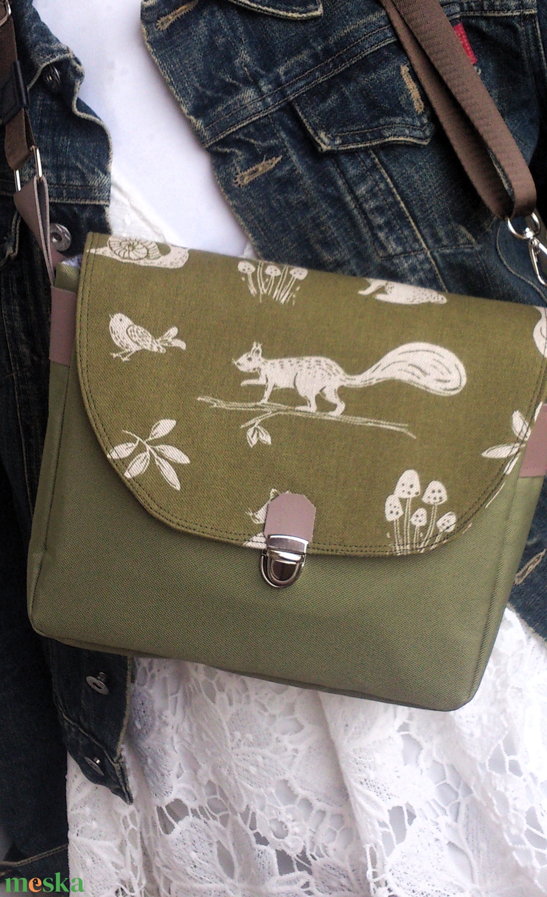Cross body - olívazöld / oldaltáska, testtáska  - ajándék - Heva táska - karácsony - táska & tok - kézitáska & válltáska - vállon átvethető táska - Meska.hu