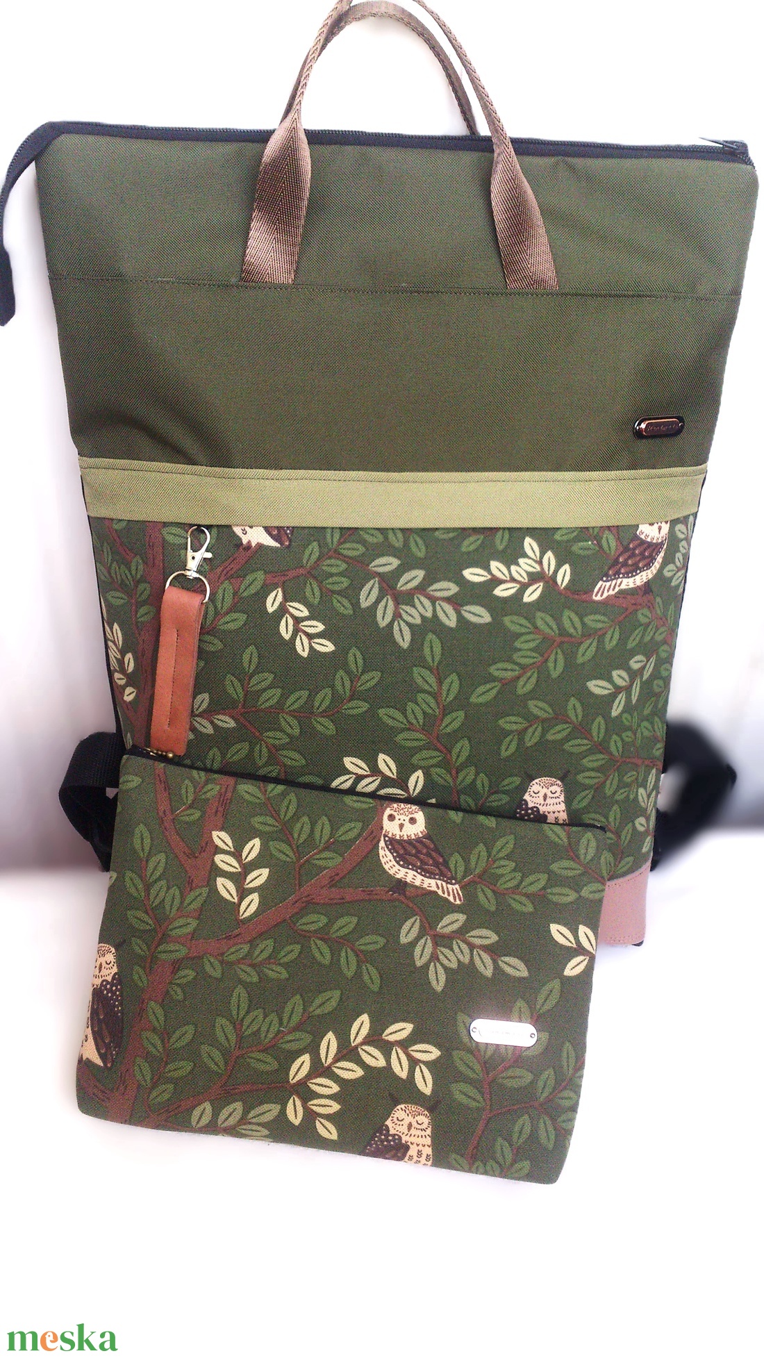 Zöld - baglyos hátizsák/kézitáska- vízálló - valódi bőrrel - pakolós hátizsák - ajándék - kismamáknak - táska & tok - hátizsák - hátizsák - Meska.hu