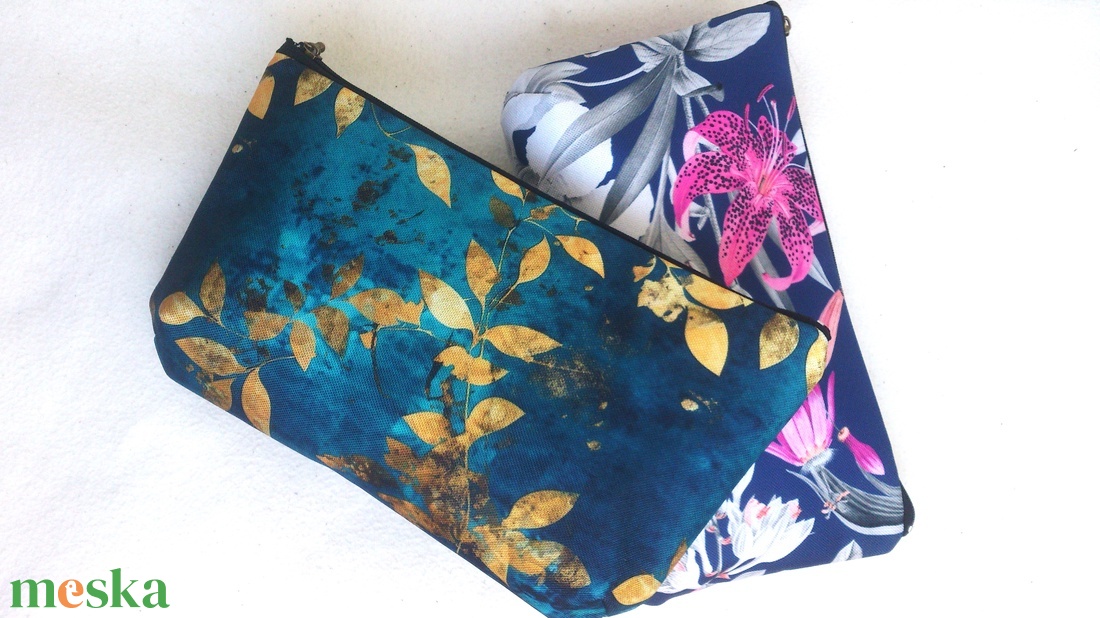 Türkizkék- arany/ púderes virágos neszeszer /  -  ajándék - nagyobb méret - táska & tok - neszesszer - Meska.hu