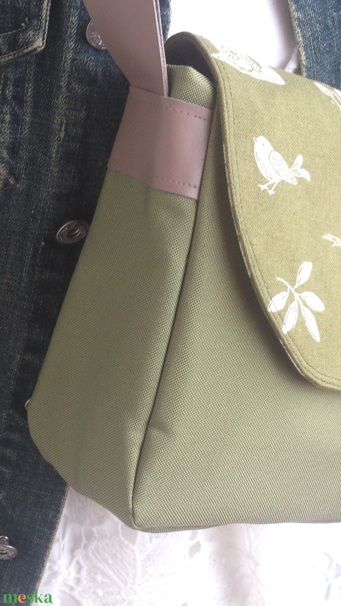 Cross body - olívazöld / oldaltáska, testtáska - bőr kiegészitőkkel - ajándék - Heva táska - karácsony - táska & tok - kézitáska & válltáska - vállon átvethető táska - Meska.hu