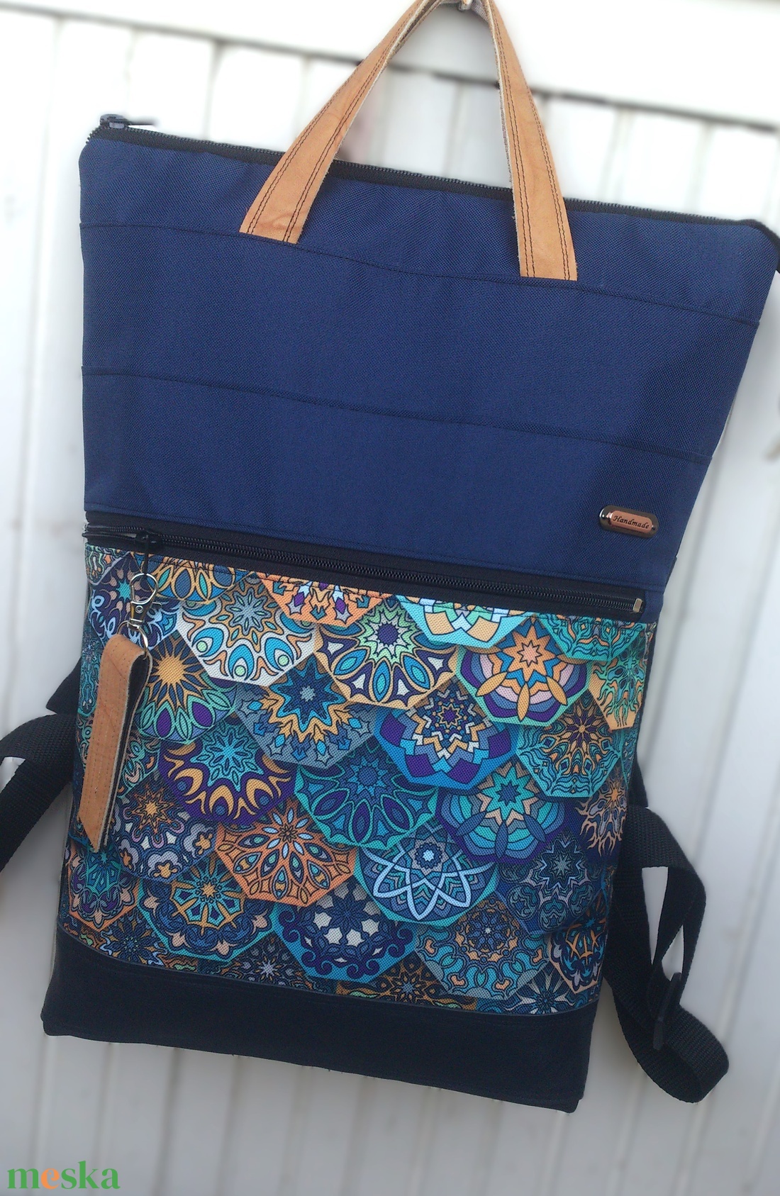 Türkizkék- gyémánt hátizsák/kézitáska- vízálló - valódi bőrrel - pakolós hátizsák - ajándék - kismamáknak - táska & tok - hátizsák - hátizsák - Meska.hu