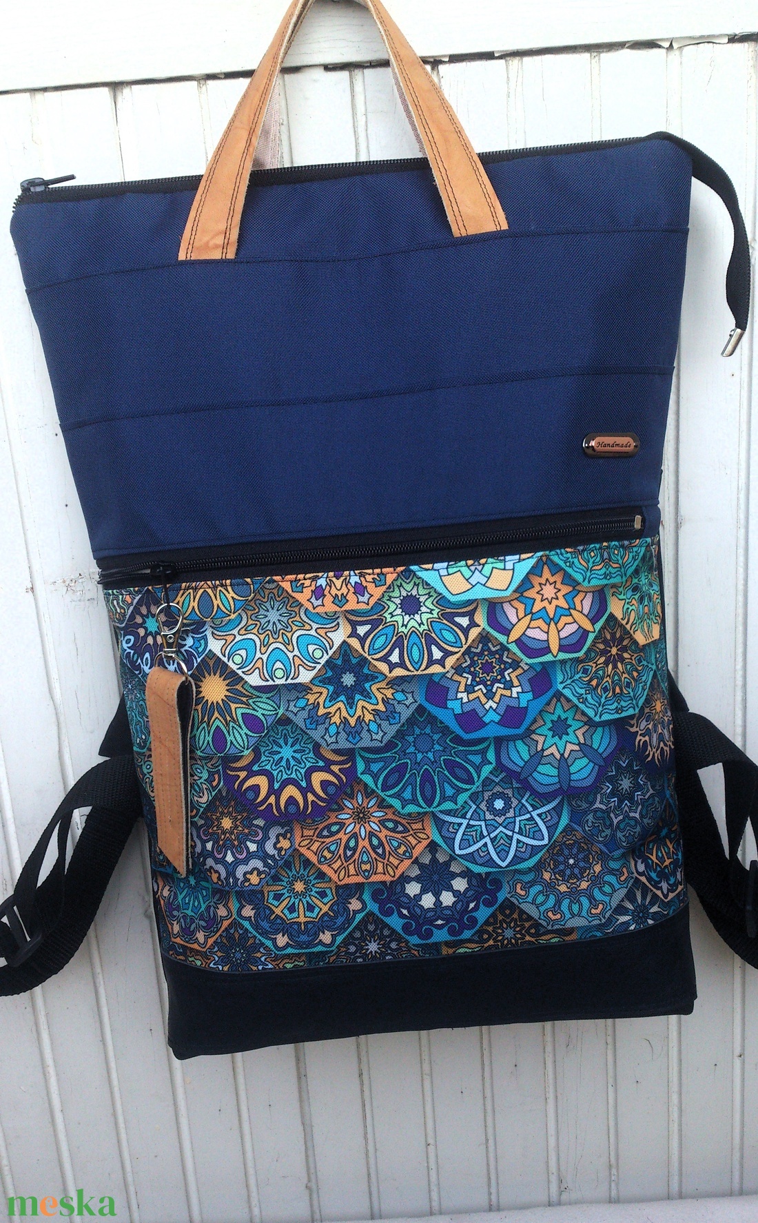 Türkizkék- gyémánt hátizsák/kézitáska- vízálló - valódi bőrrel - pakolós hátizsák - ajándék - kismamáknak - táska & tok - hátizsák - hátizsák - Meska.hu