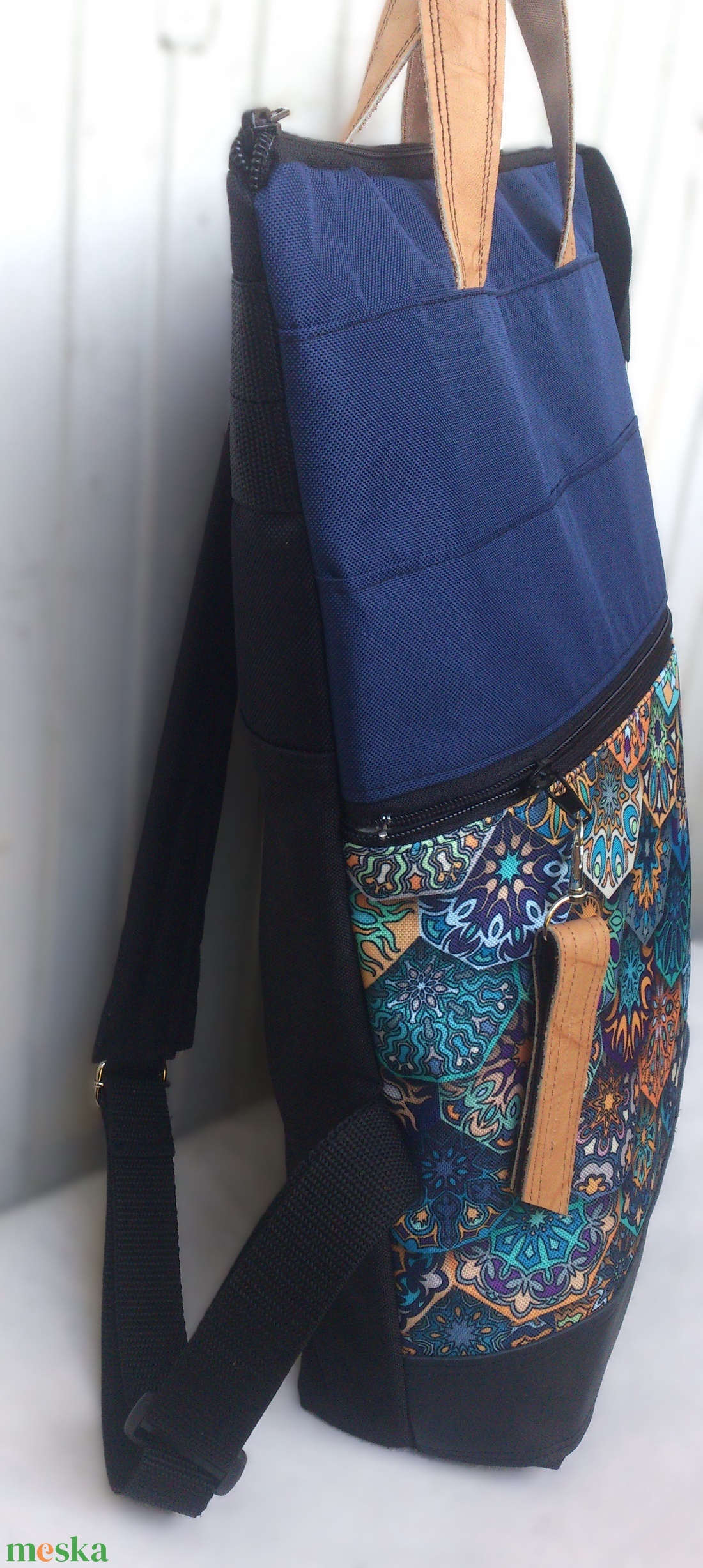 Türkizkék- gyémánt hátizsák/kézitáska- vízálló - valódi bőrrel - pakolós hátizsák - ajándék - kismamáknak - táska & tok - hátizsák - hátizsák - Meska.hu