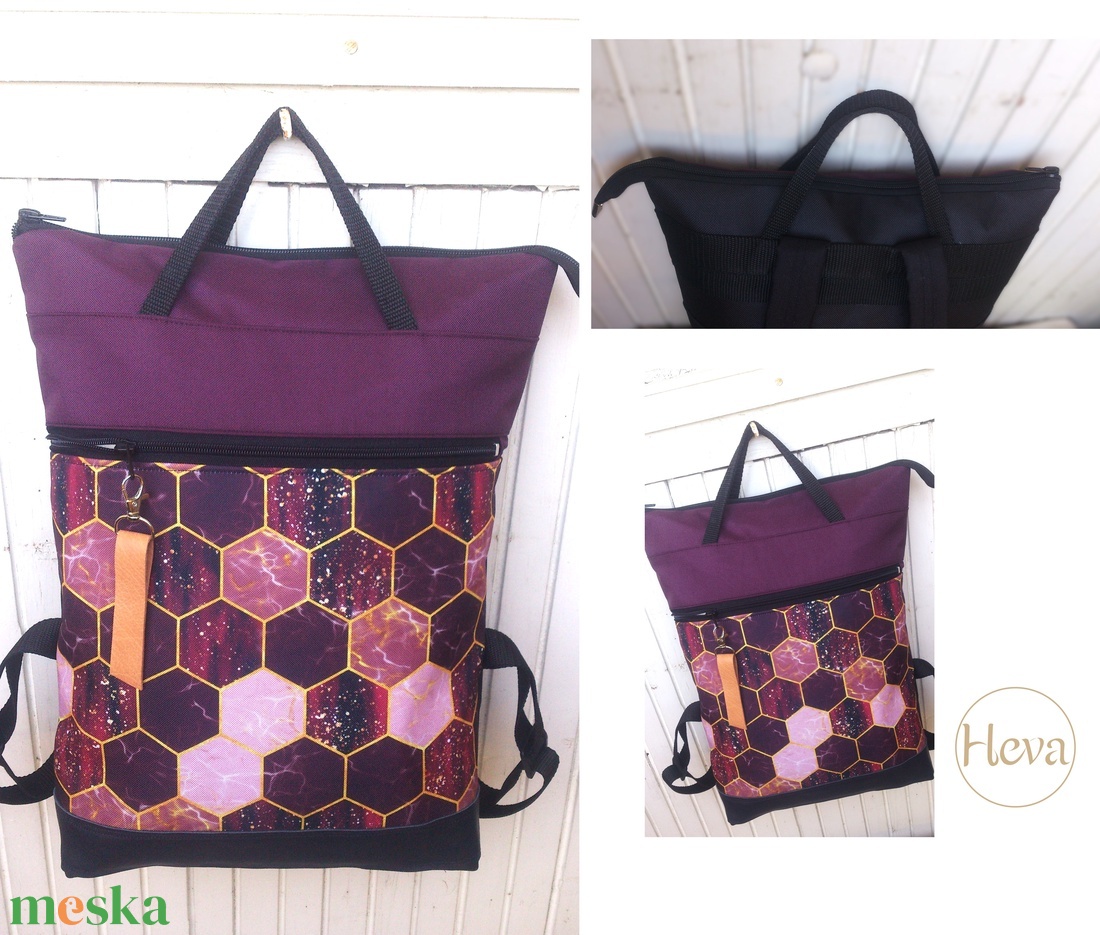 Padlizsán- bordóval hátizsák/kézitáska- vízálló - valódi bőrrel - pakolós hátizsák - ajándék - kismamáknak - anyák napja - táska & tok - hátizsák - hátizsák - Meska.hu