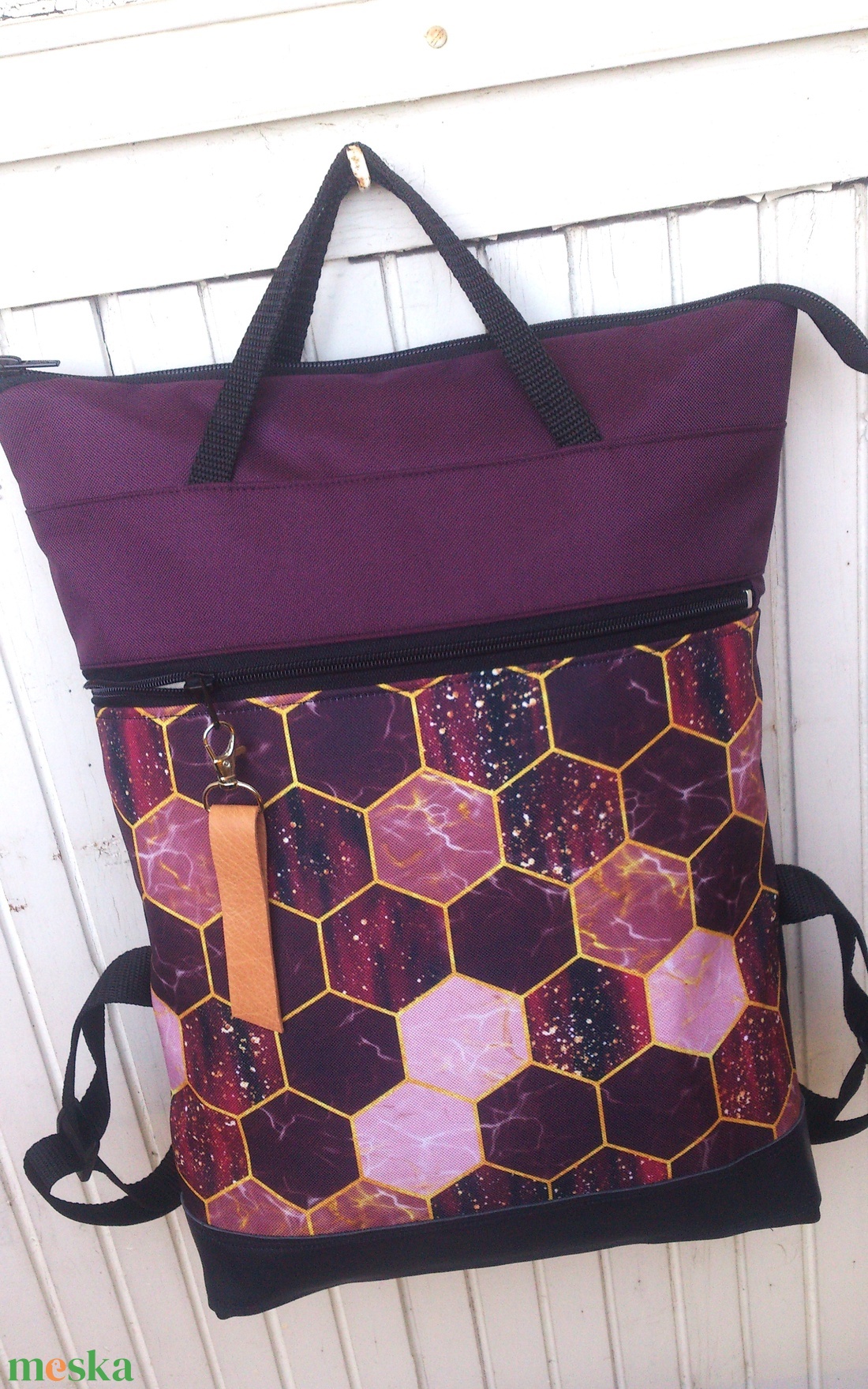 Padlizsán- bordóval hátizsák/kézitáska- vízálló - valódi bőrrel - pakolós hátizsák - ajándék - kismamáknak - anyák napja - táska & tok - hátizsák - hátizsák - Meska.hu