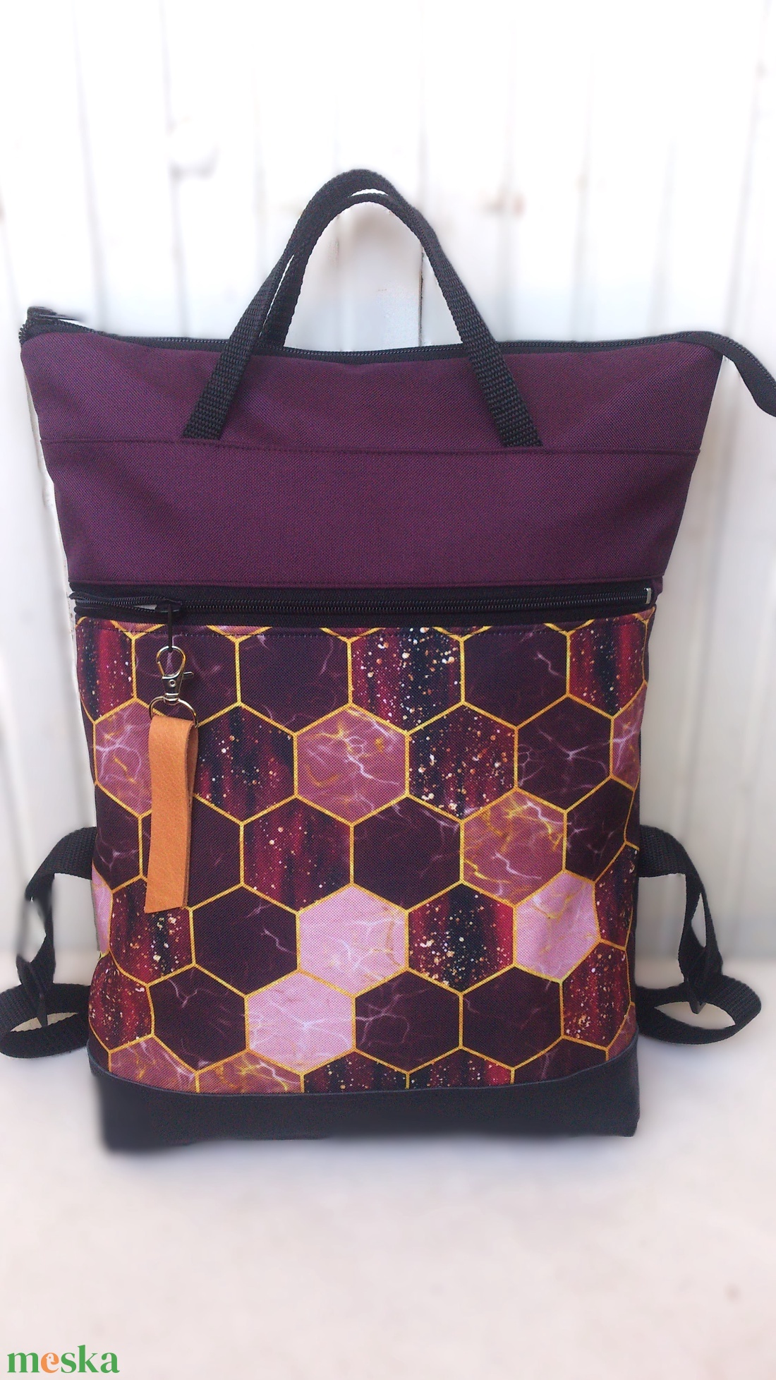 Padlizsán- bordóval hátizsák/kézitáska- vízálló - valódi bőrrel - pakolós hátizsák - ajándék - kismamáknak - anyák napja - táska & tok - hátizsák - hátizsák - Meska.hu